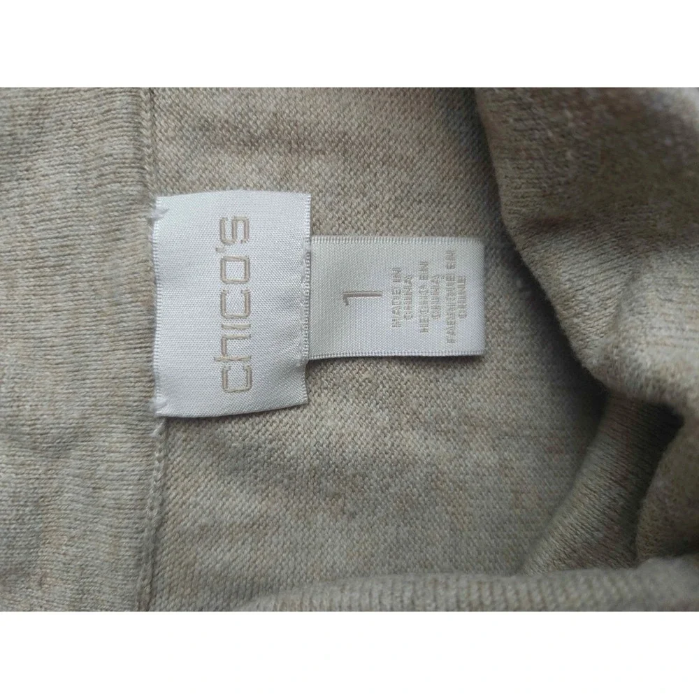 Chicos Oatmeal Beige Cowl Neck Tunic Sweater Long Sleeve Size 1 Heathered Womens